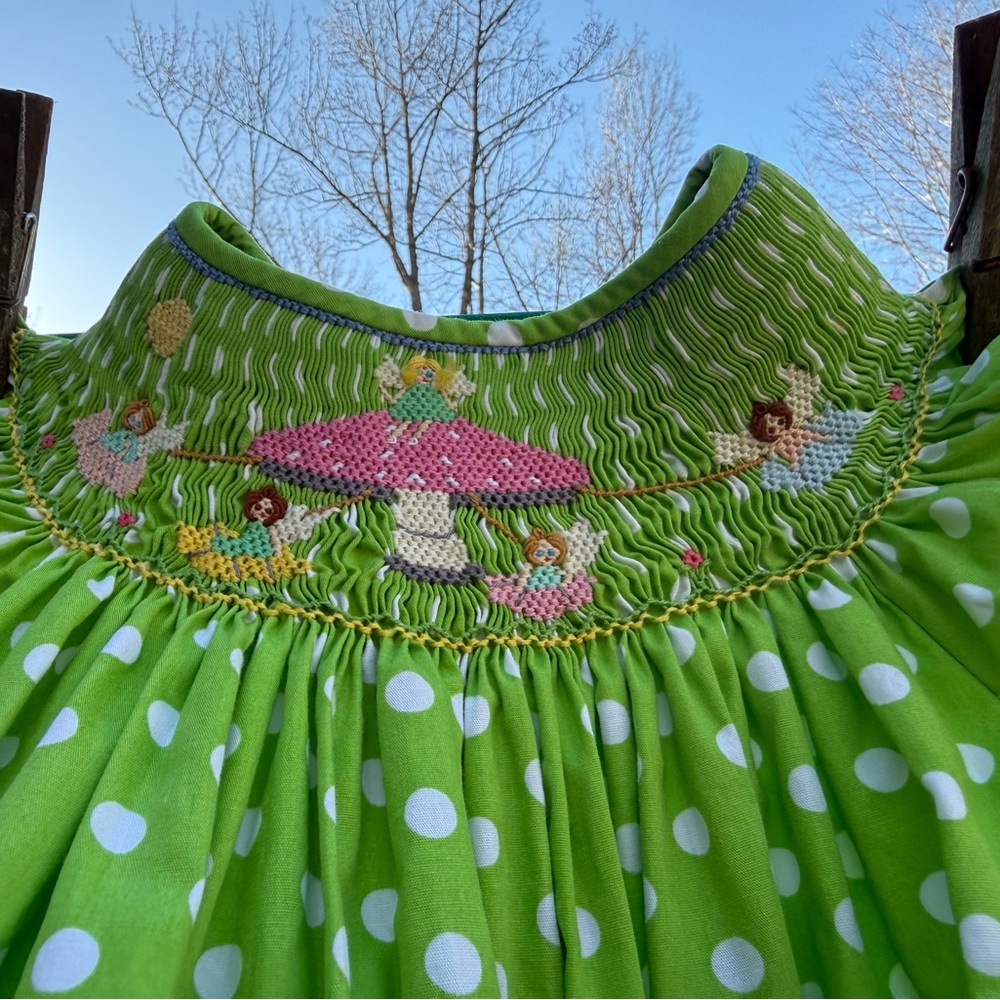 Green Polka Dot Dress with Embroidered Details